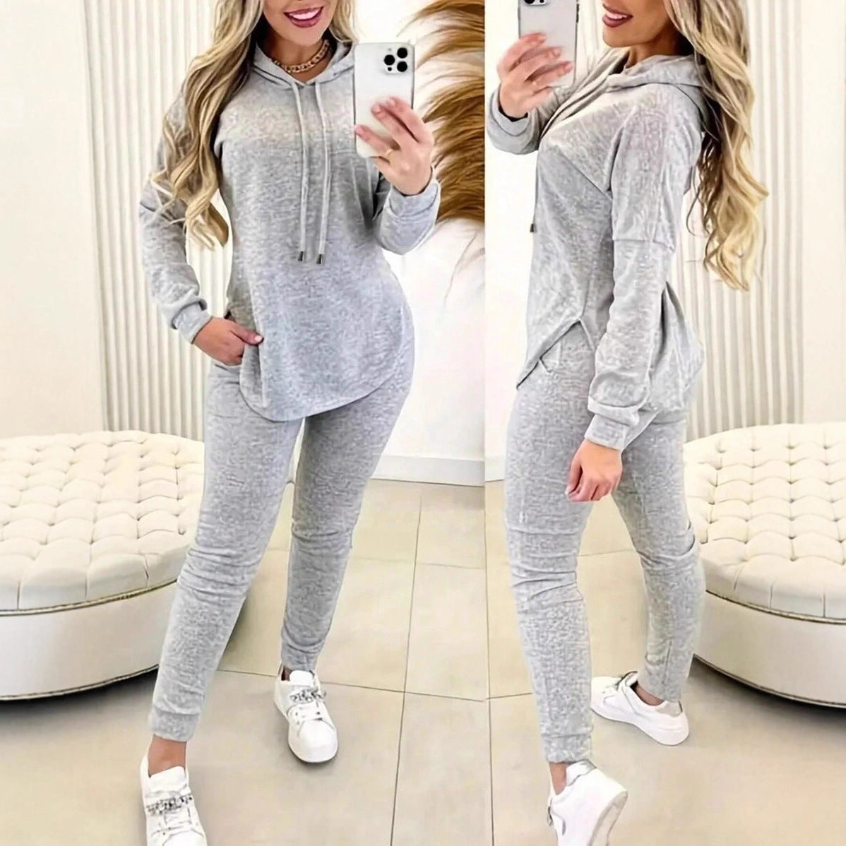 Damen Sportliches Lounge-Set mit Kapuze und Taschen - Norvielle