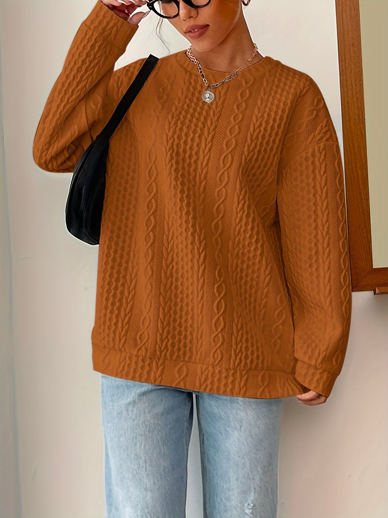 Damen Strickpullover Strukturierter Look Lässig Beige