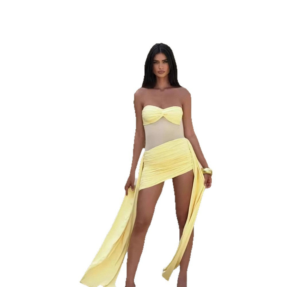 Damen Badeanzug Schulterfrei Elegantes Design Norvielle
