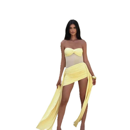 Damen Badeanzug Schulterfrei Elegantes Design Norvielle