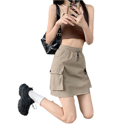 Damen Cargo-Rock Elastischer Bund Praktische Seitentaschen Beige
