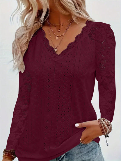 Damen Oberteil Spitzenbesatz V-Ausschnitt Elegantes Design