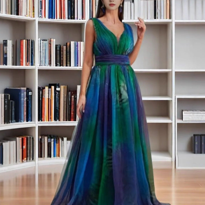 Damen Abendkleid Tüll V-Ausschnitt Schwarz - Norvielle