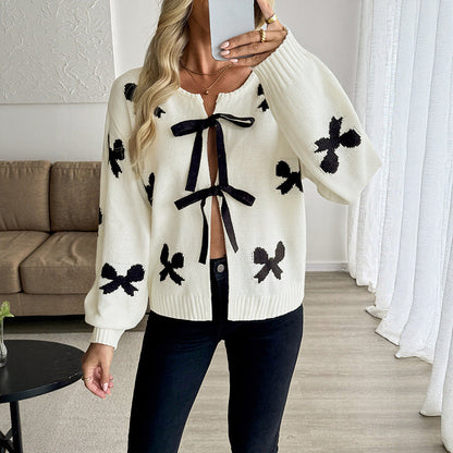 Damen Strickcardigan mit Schleifenakzenten Lässiger Schnitt