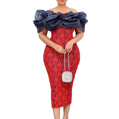 Damen Cocktailkleid Puffärmel Floralmuster