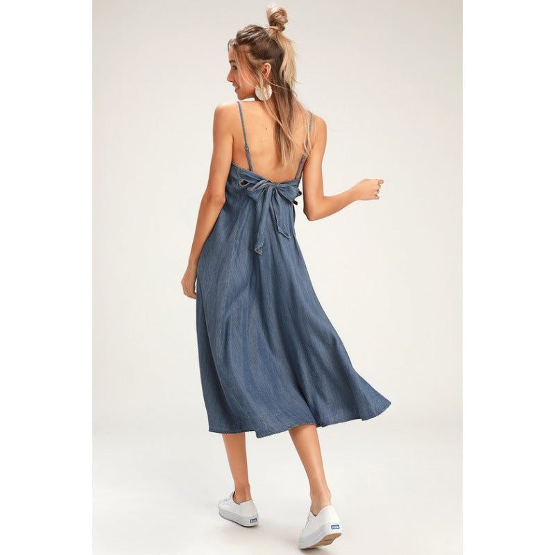 Damen Midi-Kleid mit Knöpfen und Spagettiträgern Norvielle