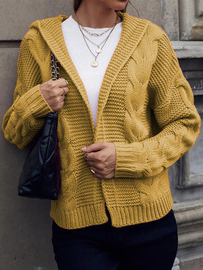 Damen Grobstrick-Cardigan mit Kapuze und Zopfmuster