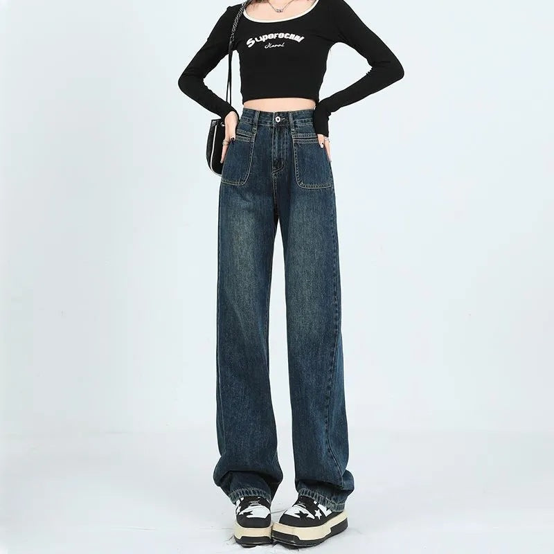 Damen Weite Denim-Hose Hohe Taschen Norvielle - Norvielle