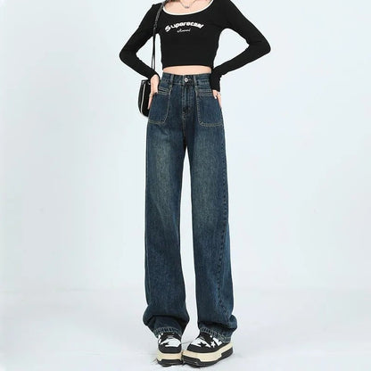 Damen Weite Denim-Hose Hohe Taschen Norvielle - Norvielle