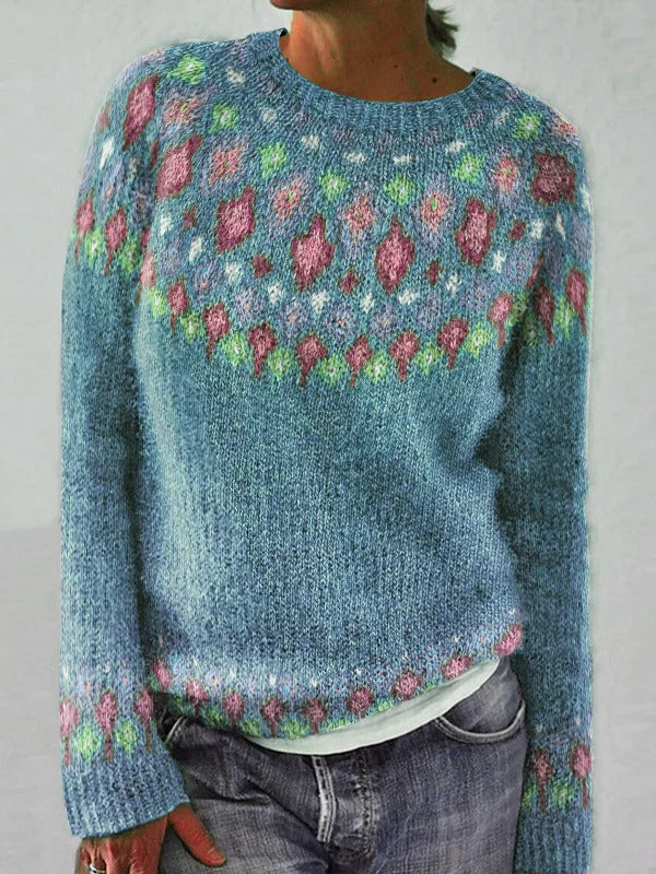 Damen Strickpullover Lebendiges Muster Komfortschnitt Norvielle