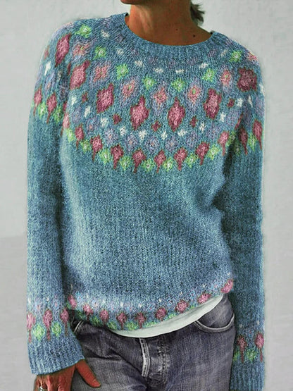 Damen Strickpullover Lebendiges Muster Komfortschnitt Norvielle