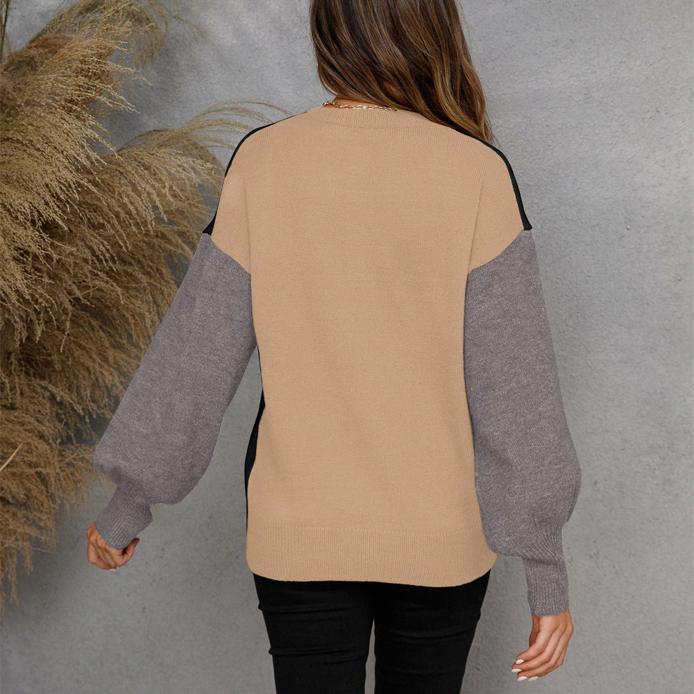 Damen Pullover mit Knopfleiste Kontrastärmel Norvielle