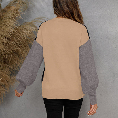 Damen Pullover mit Knopfleiste Kontrastärmel Norvielle
