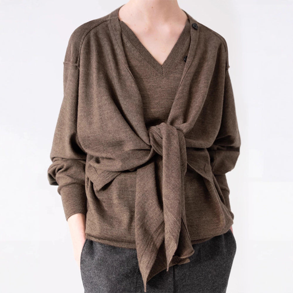 Damen Strickcardigan Asymmetrisch Knöpfe Beige Norvielle - Norvielle