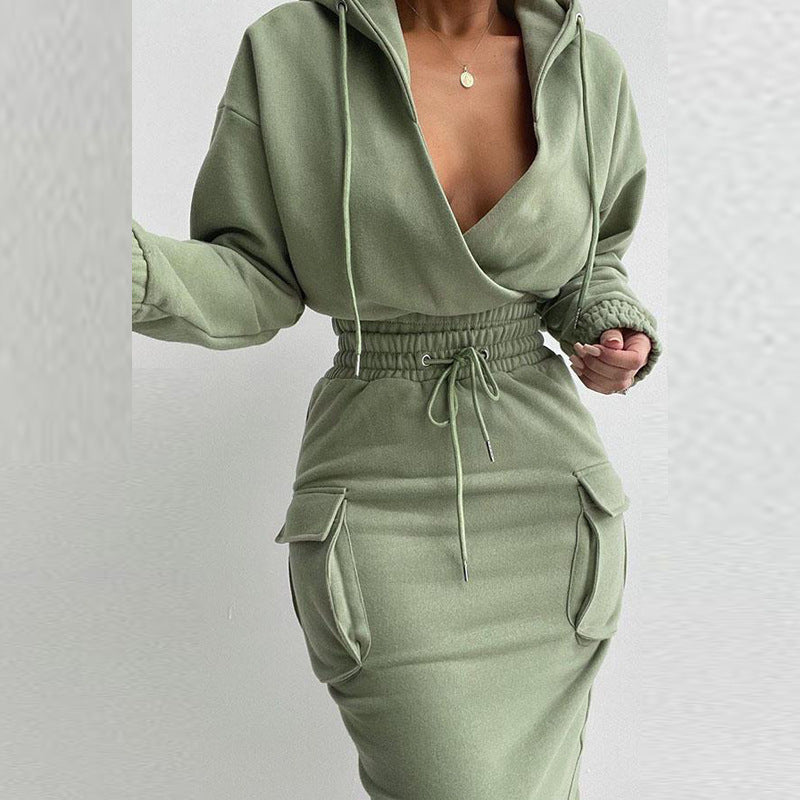 Damen Kapuzenkleid Lässiger Schnitt Baumwolle
