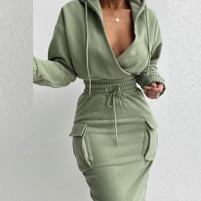Damen Kapuzenkleid Lässiger Schnitt Baumwolle