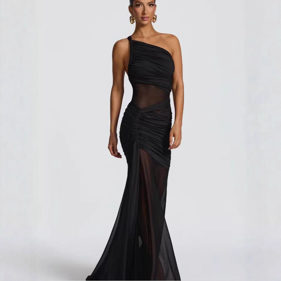 Damen Abendkleid Asymmetrisch Rüschen Norvielle