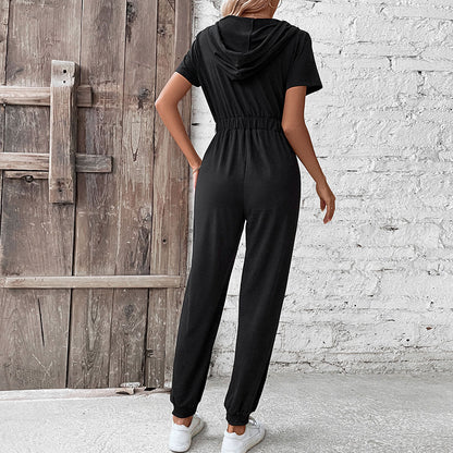 Damen Kapuzen-Jumpsuit elastisch mit Taschen Norvielle