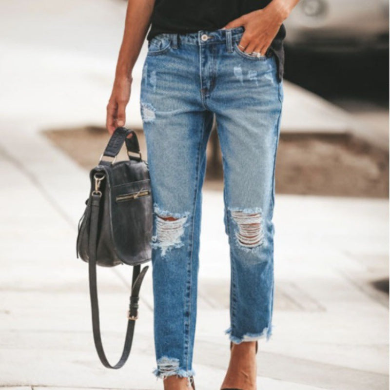 Damen Destroyed Jeans Trendiger Schnitt