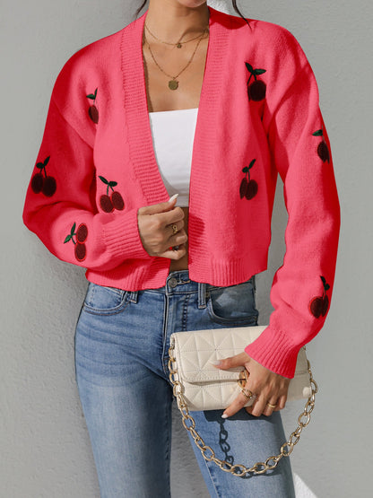 Damen Strickjacke Florales Kirschmuster Norvielle