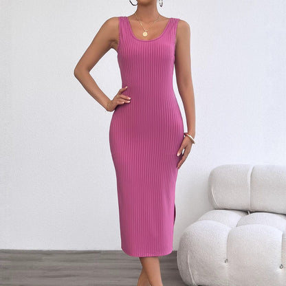 Damen Midikleid Rippstrick Figurbetont Schwarz Norvielle - Norvielle