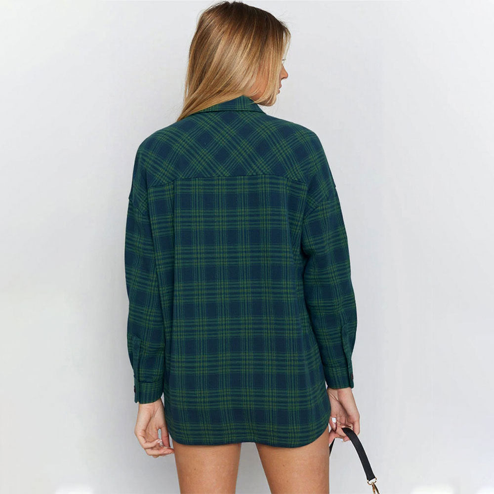 Damen Karierter Overshirt aus hochwertigem Stoff Lässiger Schnitt