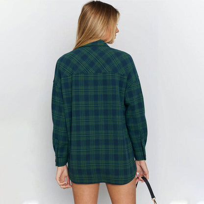 Damen Karierter Overshirt aus hochwertigem Stoff Lässiger Schnitt