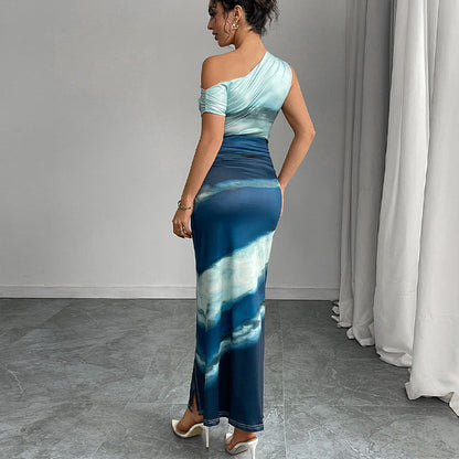 Damen Maxikleid Asymmetrisch Hohem Schlitz Elegantes Design