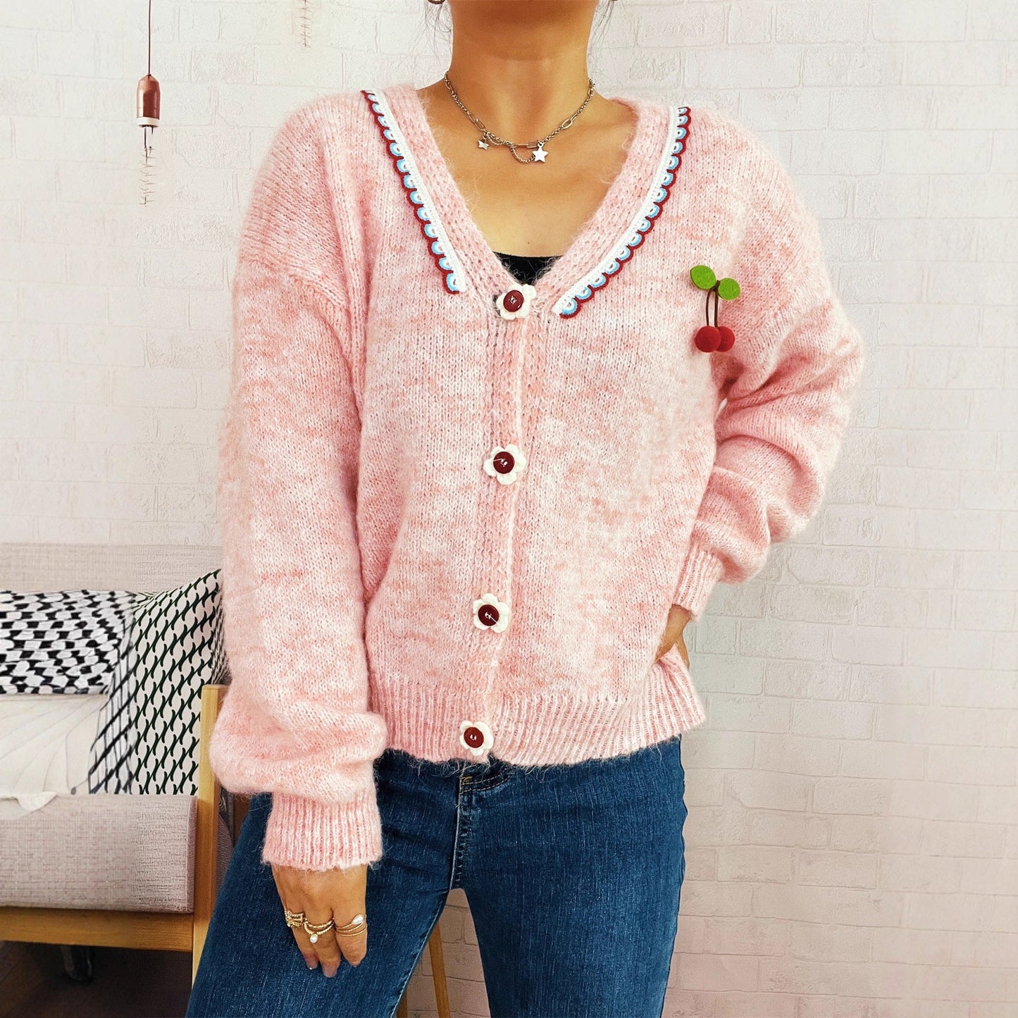 Damen Strickjacke Blütenmuster Norvielle - Norvielle