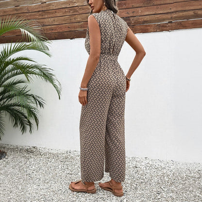 Damen Jumpsuit Florales Print Mit Bindegürtel