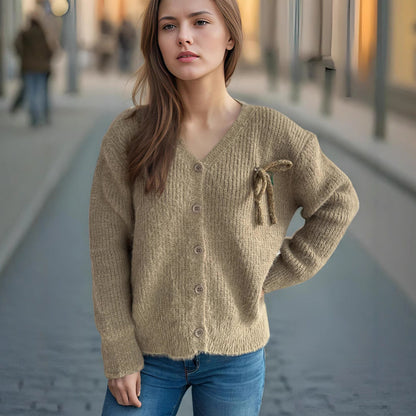Damen Strickcardigan Feinripp Norvielle Beige - Norvielle