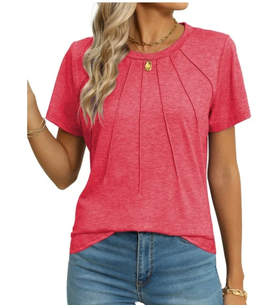 Damen Plissee-T-Shirt Rundhalsausschnitt
