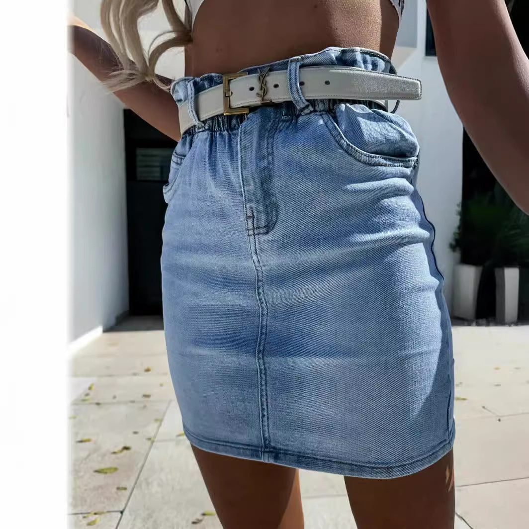 Damen Vintage-Jeansrock Tailliert Verstellbarer Gürtel