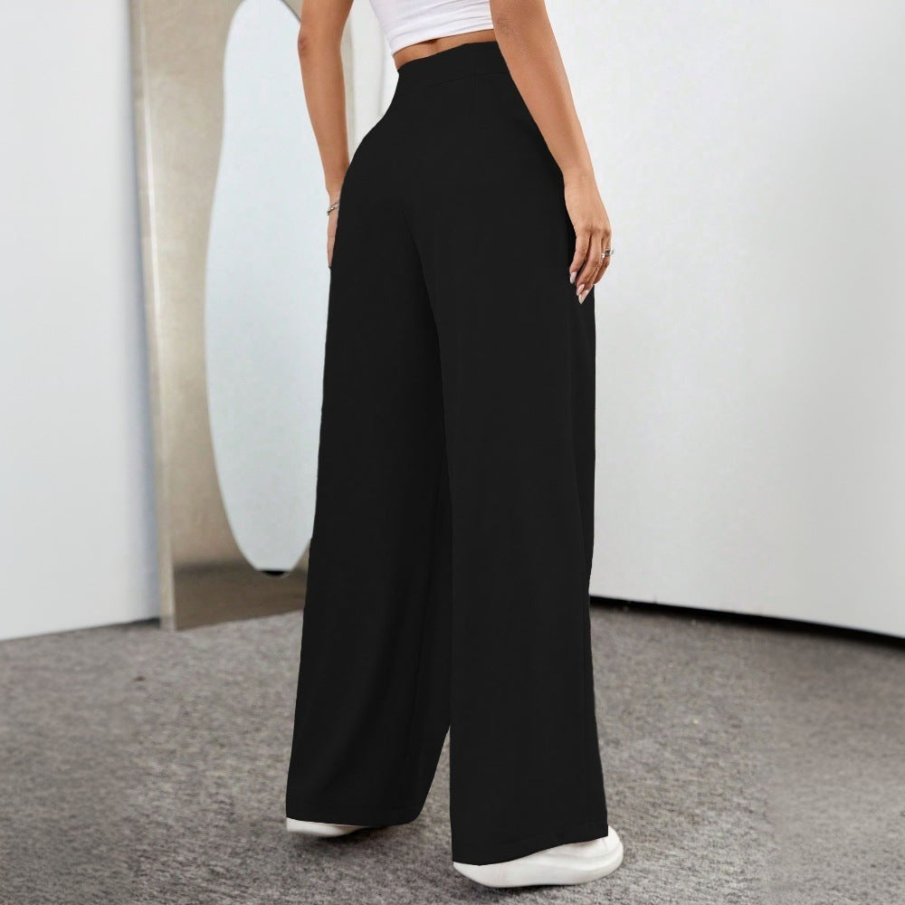 Damen High-Waist Palazzo-Hose mit Falten und sichtbarem Knopf