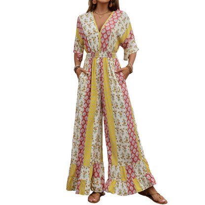 Damen Jumpsuit Floralmuster Weite Beine Norvielle