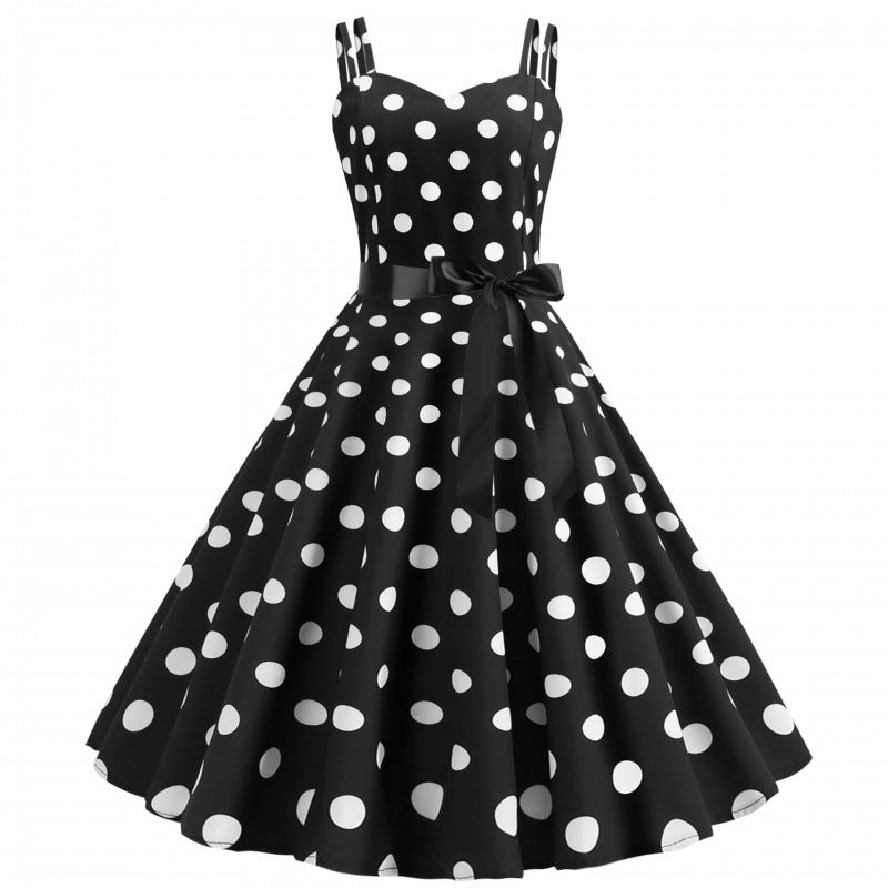 Damen Swingkleid Klassisch Punkte Breiter Rock Schwarz - Norvielle