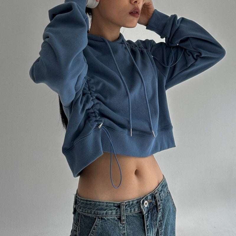 Damen Cropped Kapuzenpullover Verstellbarer Kordelzug Norvielle