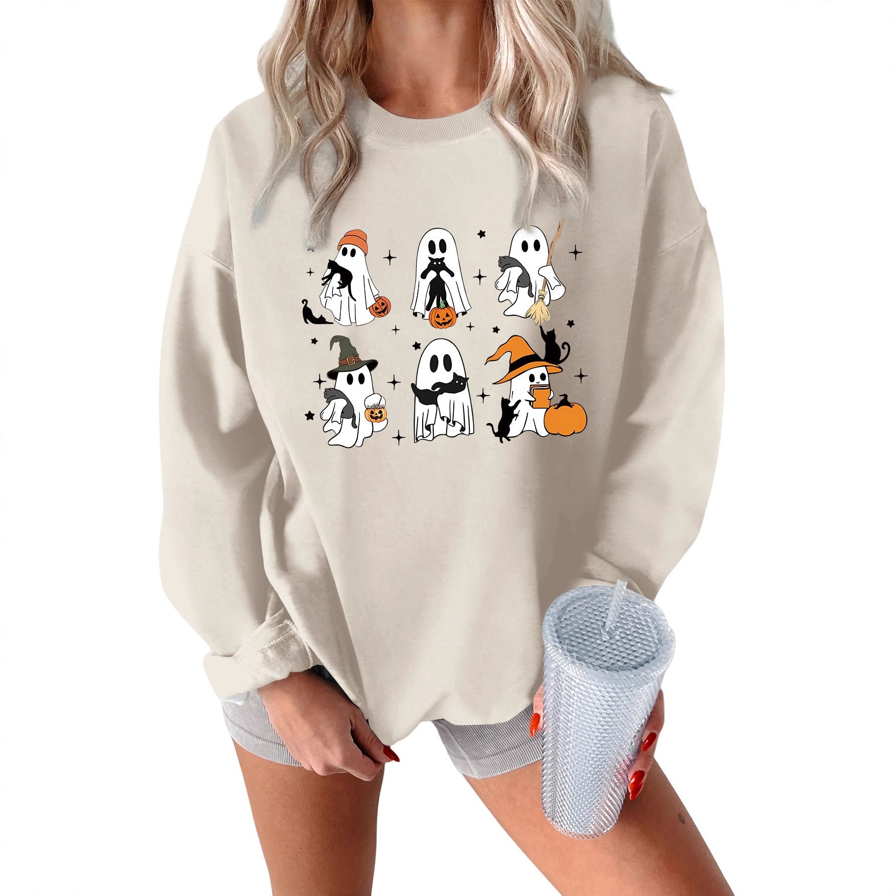 Damen Sweatshirt Grusel Motiv Norvielle Schwarz - Norvielle