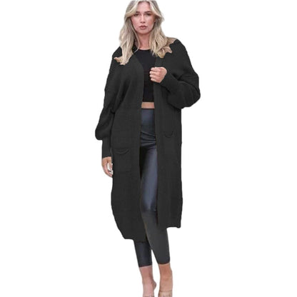 Damen Grobstrick Cardigan Offene Taschen Lässig Beige