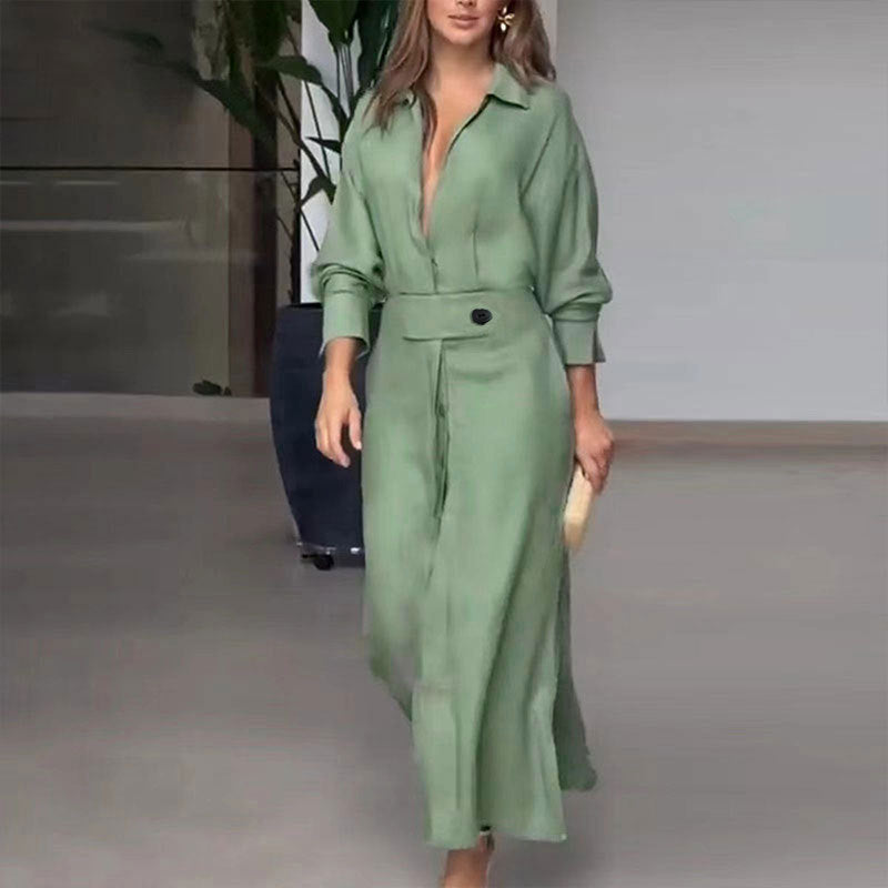 Damen Hemdblusenkleid V-Ausschnitt Elegantes Knopfdesign