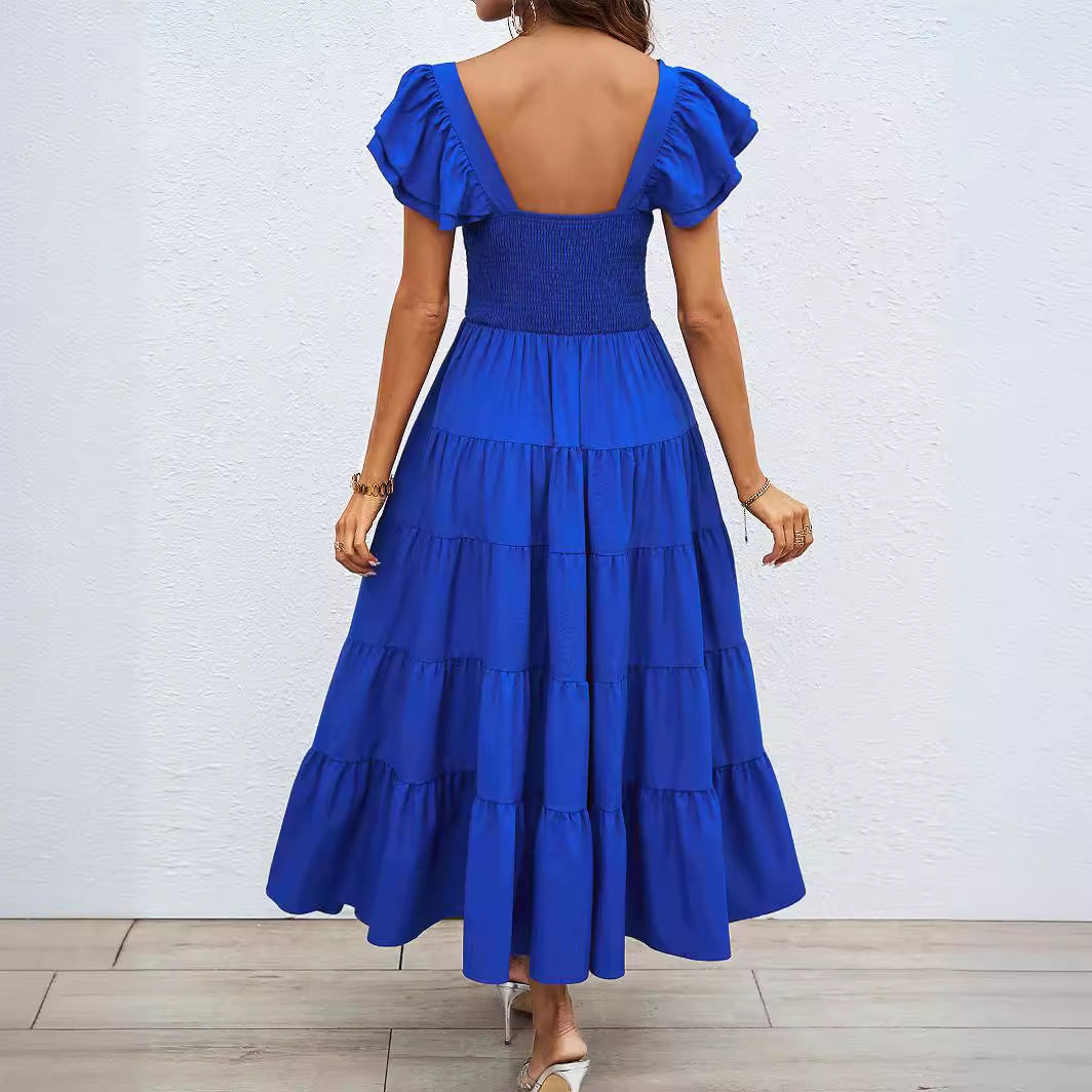 Damen Maxi-Kleid Voluminöse Puffärmel Gerafftes Oberteil Norvielle
