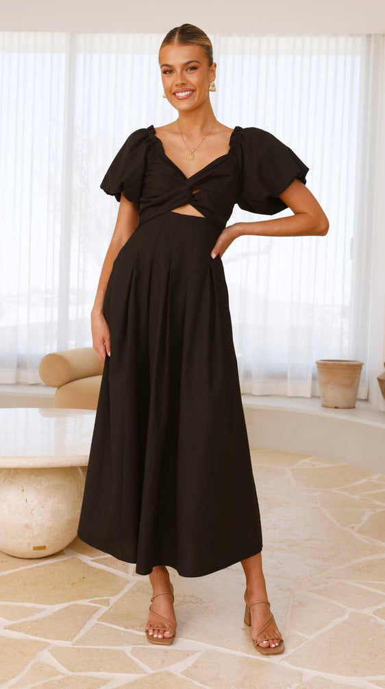 Damen Midikleid Puffärmel Knotendetail Norvielle
