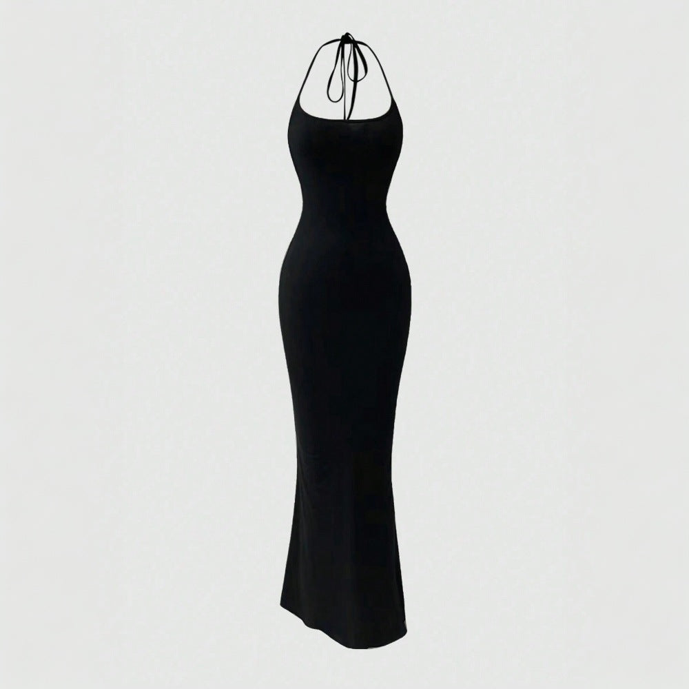 Damen Maxikleid Figurbetonter Stil Halterneck Schwarz - Norvielle