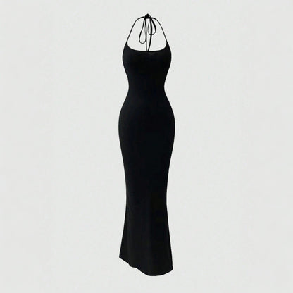 Damen Maxikleid Figurbetonter Stil Halterneck Schwarz - Norvielle