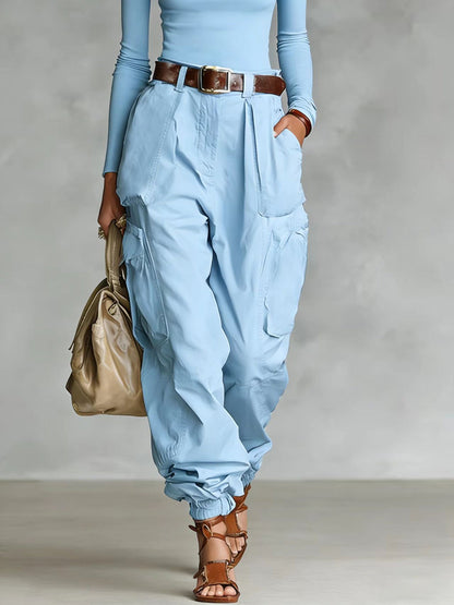Damen Cargo-Hose Elastischer Bund Praktische Taschen