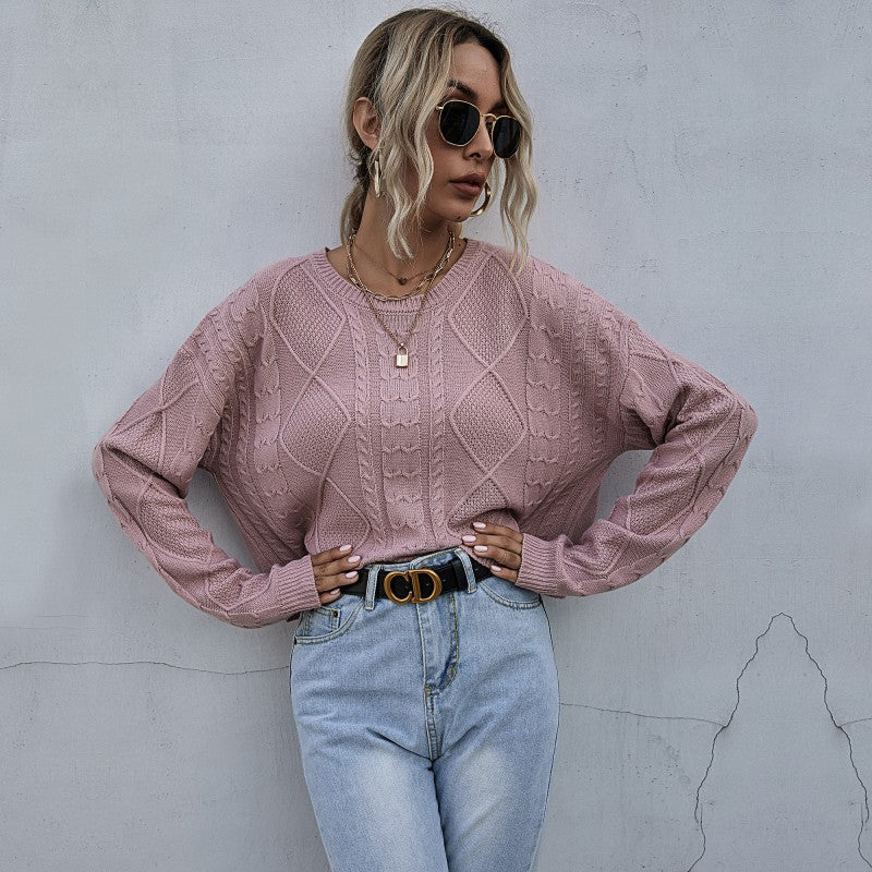 Damen Pullover Strukturiertes Zopfmuster Weich Grau - Norvielle