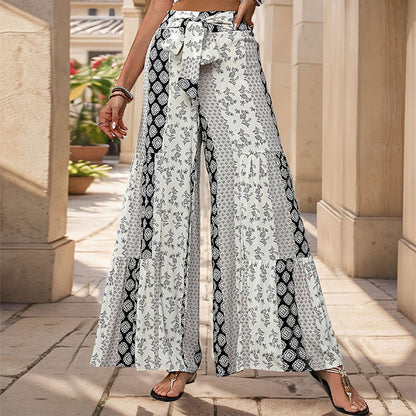 Damen Palazzo-Hose Floralmuster Elastisch