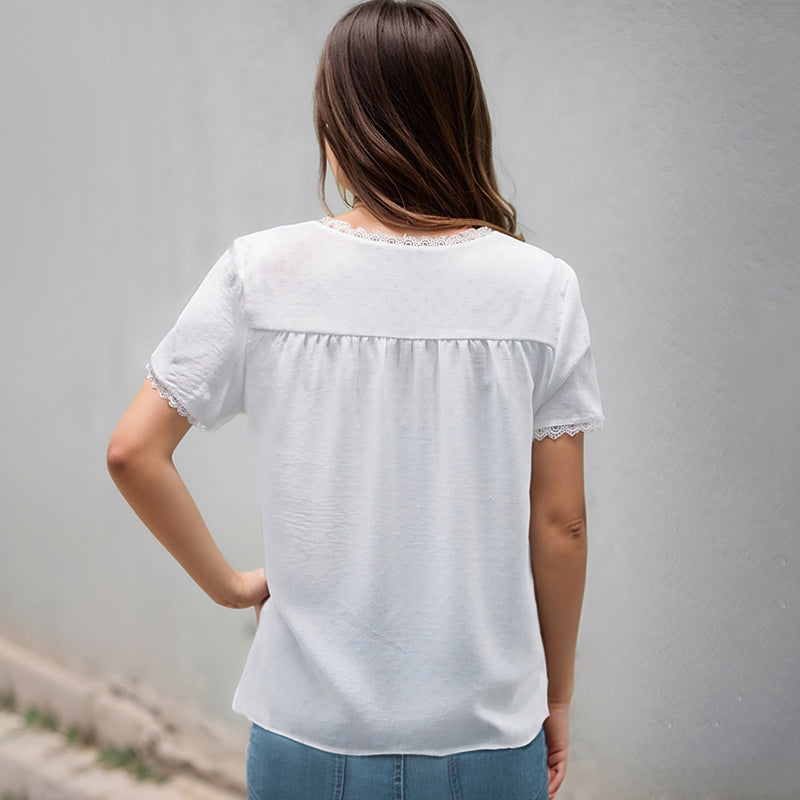 Damen Blusenshirt mit Spitzenakzent V-Ausschnitt Norvielle