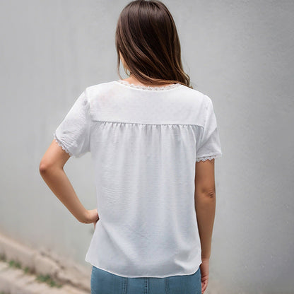Damen Blusenshirt mit Spitzenakzent V-Ausschnitt Norvielle