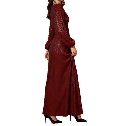 Damen Abendkleid Funkelnder Stoff V-Ausschnitt Norvielle